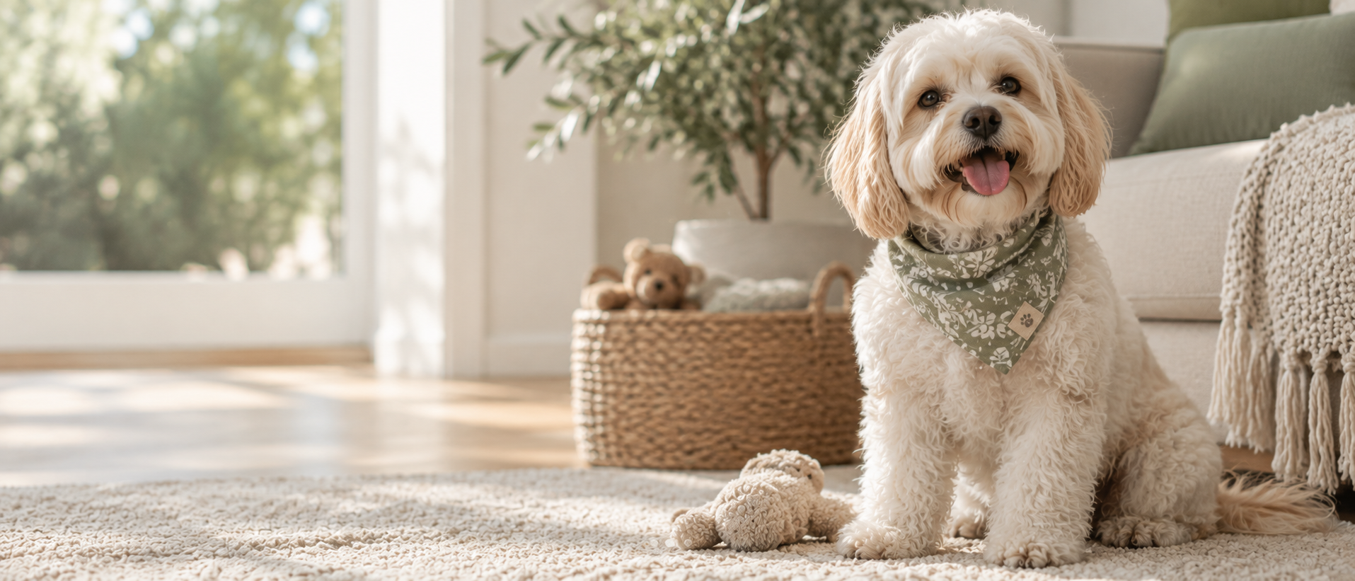 Cozy Pup in a Sunlit Living Room
