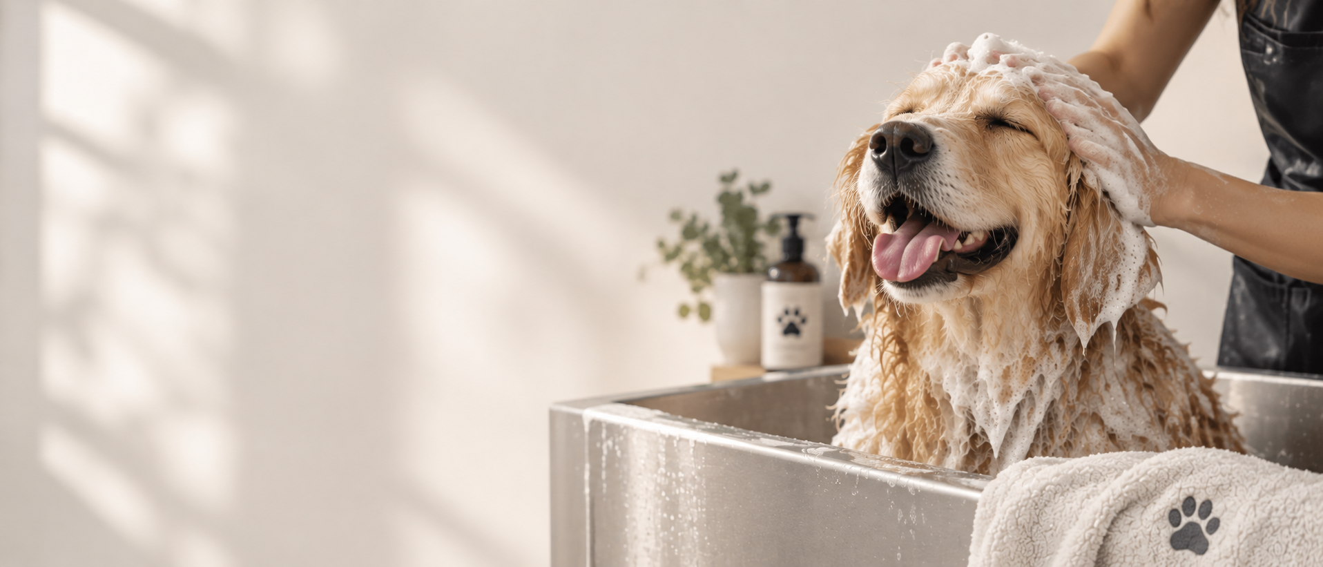 Joyful Golden Retriever Spa Bath